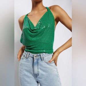 Meshki Brinley Cowl Neck Glow Mesh Top